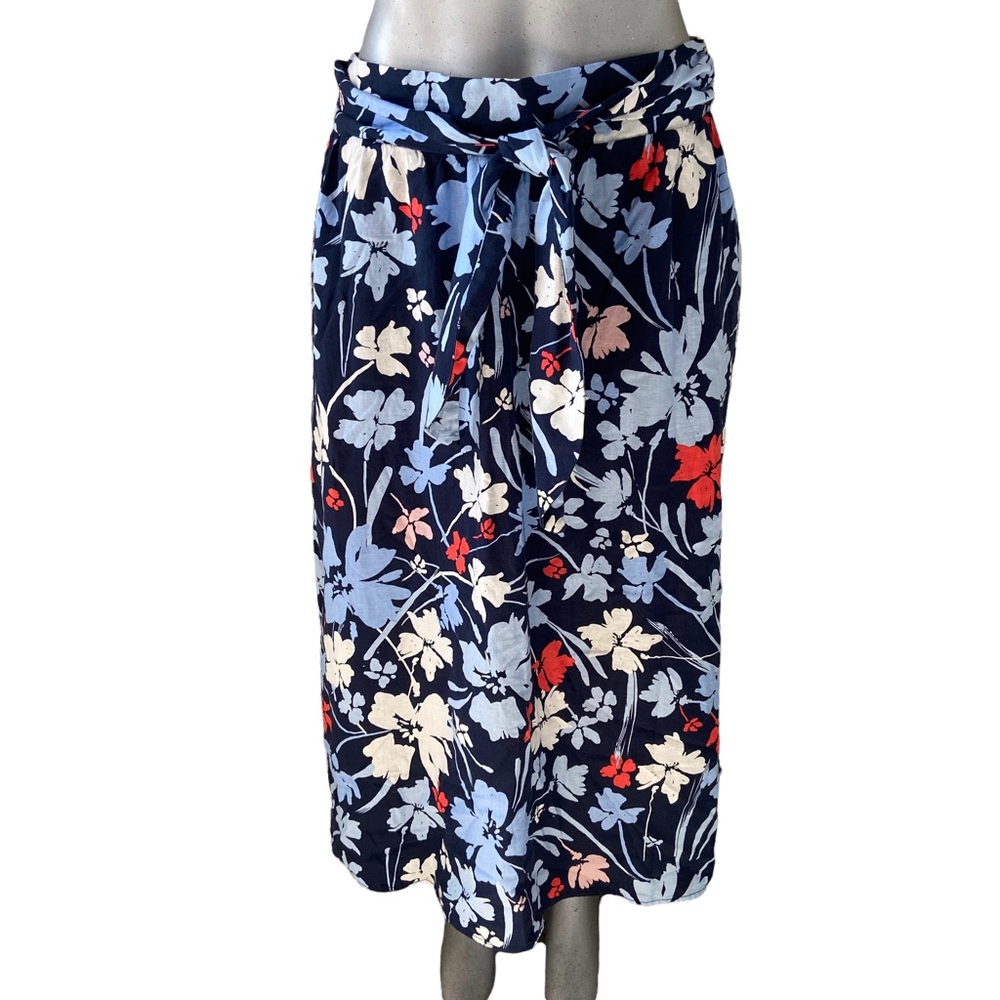 Time and Tru Navy Floral Midi Skirt with Tie Waist